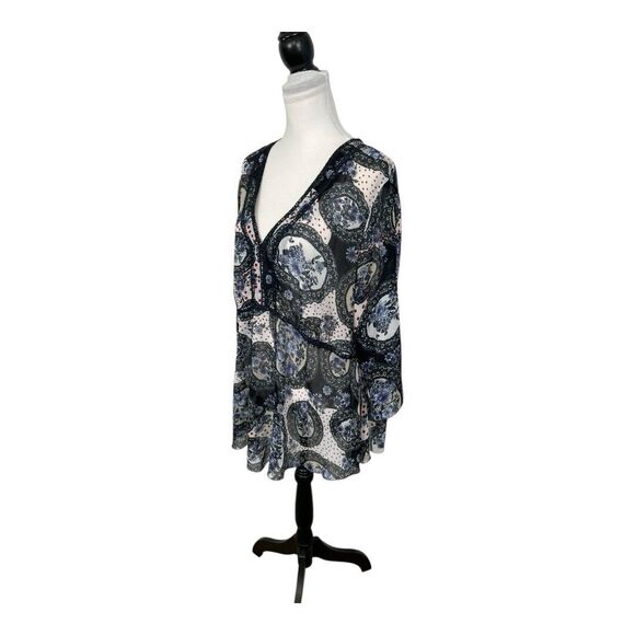 Bay Studio Career Blouse Plus Size 2X Sheer Boho V Neck Floral Lace Tunic Top - Picture 3 of 10